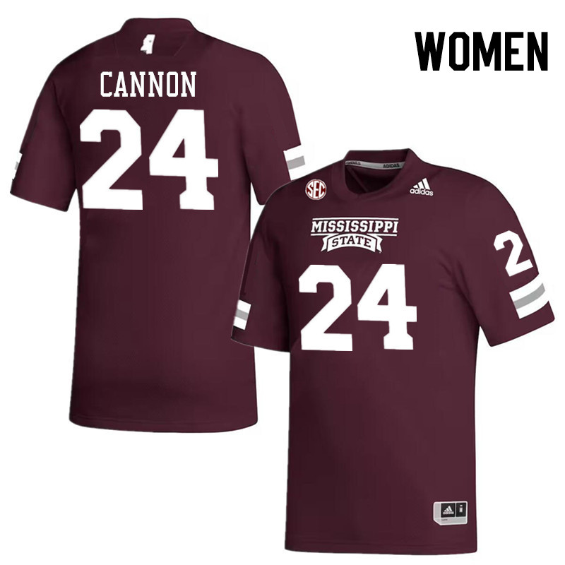 Women #24 Elijah Cannon Mississippi State Bulldogs College Football Jerseys Stitched-Maroon